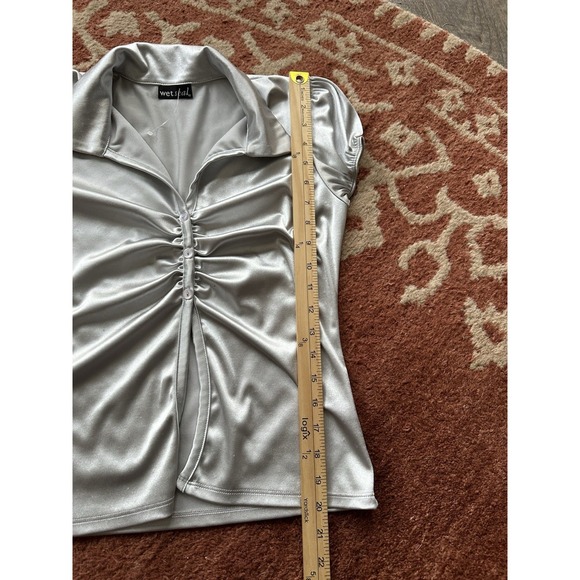 Wet Seal Y2K Silver Babydoll Blouse Top M Medium - Picture 7 of 8